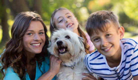 Happy family with dog